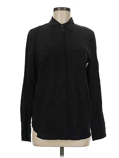 Pre-owned Everlane Long Sleeve Silk Top Black Collared Neckline Tops