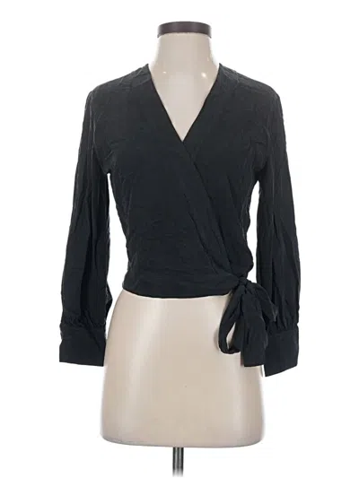 Pre-owned Everlane Long Sleeve Silk Top Black Plunge Neckline Tops