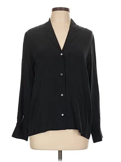Pre-owned Everlane Long Sleeve Silk Top Black Plunge Neckline Tops
