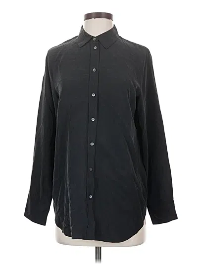 Pre-owned Everlane Long Sleeve Silk Top Black Solid Pattern Collared Neckline Tops