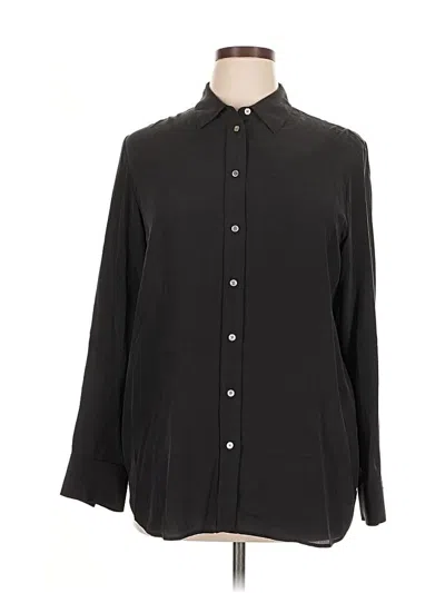 Everlane Long Sleeve Silk Top Black Solid Pattern Mock Neckline Tops