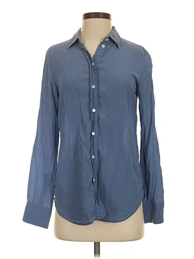 Pre-owned Everlane Long Sleeve Silk Top Blue Collared Neckline Tops