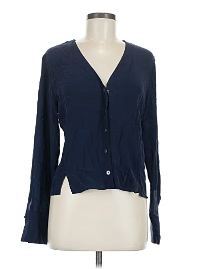 Pre-owned Everlane Long Sleeve Silk Top Blue Plunge Neckline Tops