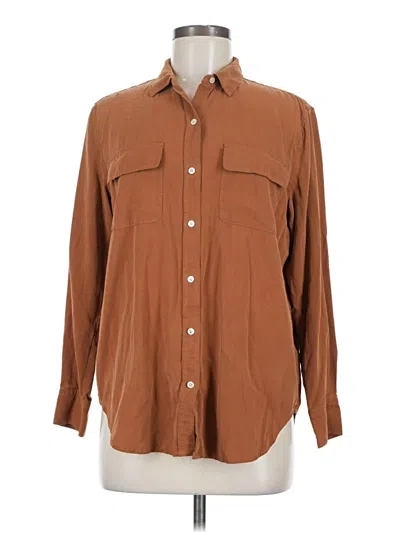 Pre-owned Everlane Long Sleeve Silk Top Brown Collared Neckline Tops