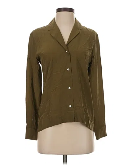 Pre-owned Everlane Long Sleeve Silk Top Green Collared Neckline Tops