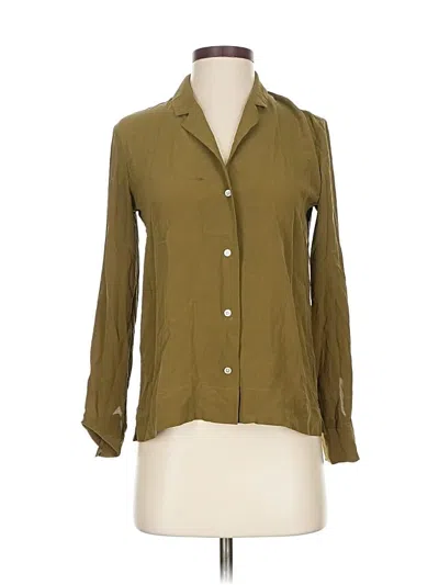Pre-owned Everlane Long Sleeve Silk Top Green Collared Neckline Tops