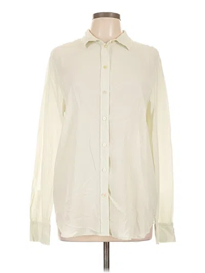 Pre-owned Everlane Long Sleeve Silk Top Green Collared Neckline Tops