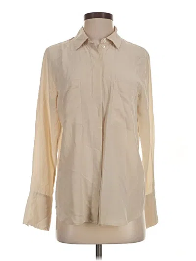Pre-owned Everlane Long Sleeve Silk Top Ivory Solid Pattern Square Neckline Tops