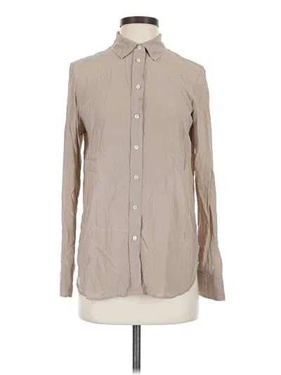 Pre-owned Everlane Long Sleeve Silk Top Tan High Neck Tops