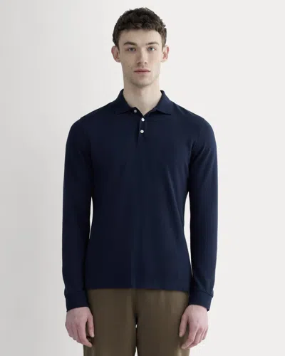 Everlane Long-sleeve Pique Polo Tshirt In Deep Navy In Blue