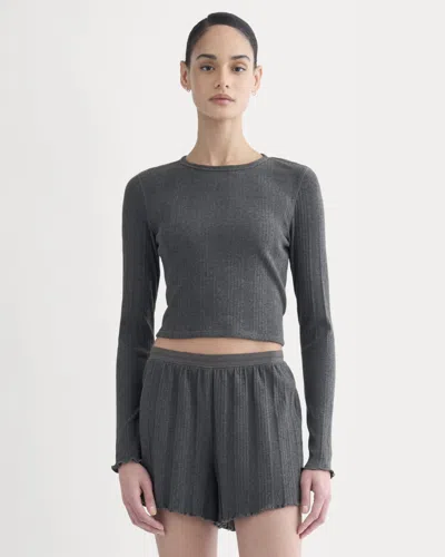 Everlane Lounge Rib Cropped Shirt In Heathered Soot In Gray