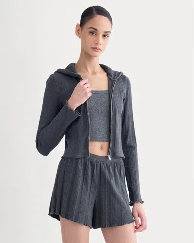 Everlane Lounge Rib Hoodie In Heathered Soot In Blue