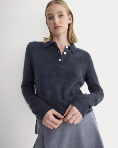 Everlane Lush Cashmere Cropped Polo Sweater In Starry Navy In Gray