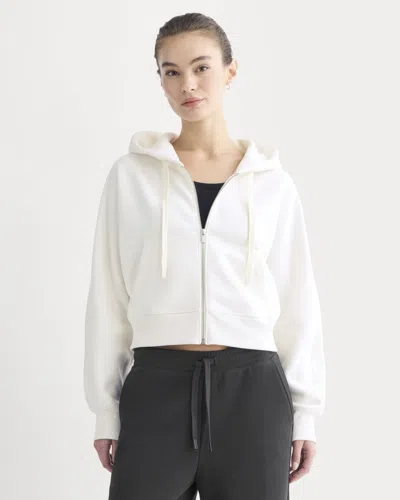 Everlane Luxe Fleece Full-zip Cropped Hoodie In Bone In White