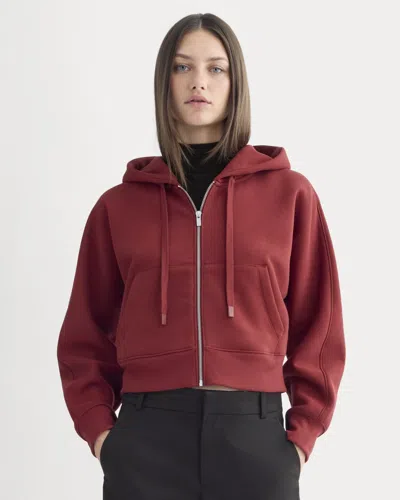 Everlane Luxe Fleece Full-zip Cropped Hoodie In Merlot In Burgundy