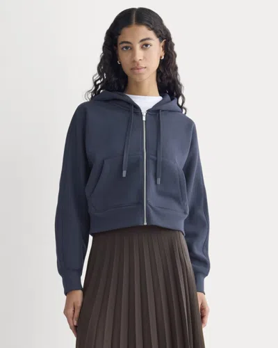 Everlane Luxe Fleece Full-zip Cropped Hoodie In Navy In Blue