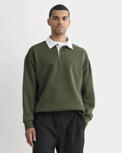 Everlane Luxe Fleece Rugby Polo Shirt In Dark Forest In Green