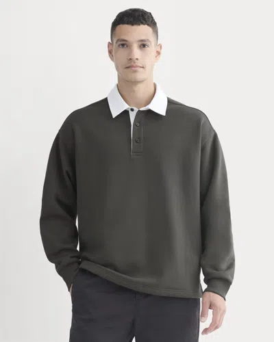 Everlane Luxe Fleece Rugby Polo Shirt In Washed Black