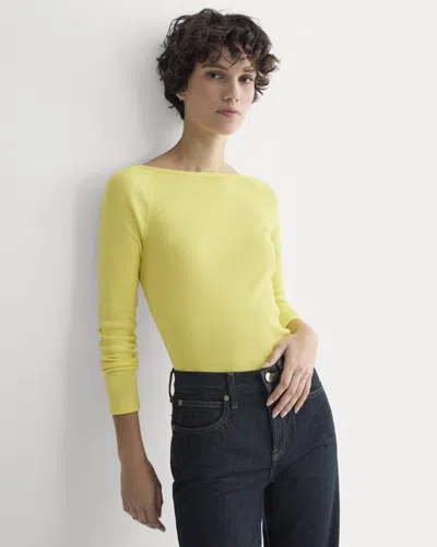 Everlane Luxe Rib Boatneck Top In Celandine In Yellow