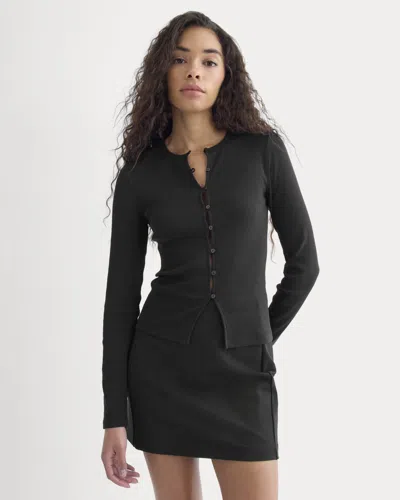 Everlane Luxe Rib Button-up Top In Black