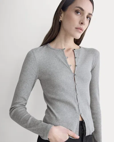 Everlane Luxe Rib Button-up Top In Heathered Light Grey In Gray