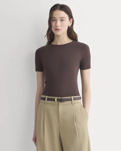 Everlane Luxe Rib Crew Neck Tshirt In Coffee Bean In Brown