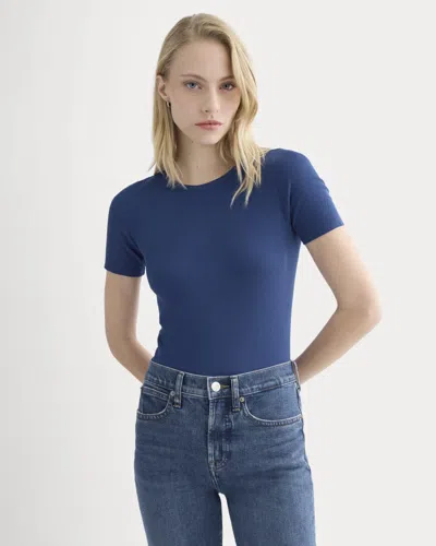 Everlane Luxe Rib Crew Neck Tshirt In Estate Blue