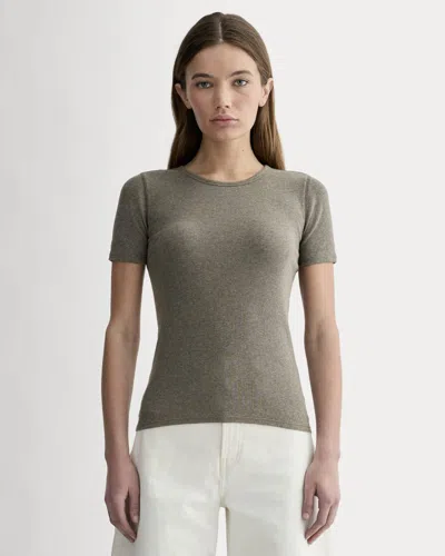 Everlane Luxe Rib Crew Neck Tshirt In Heathered Fatigue In Brown