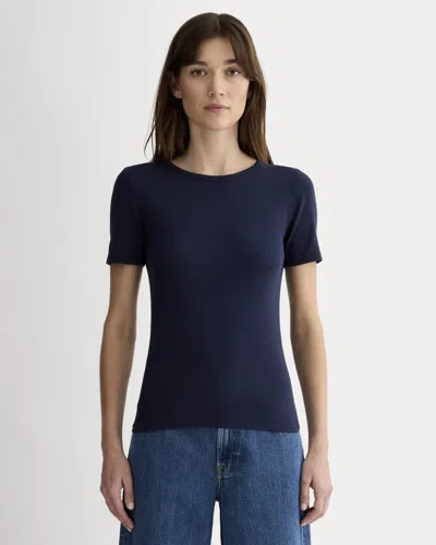 Everlane Luxe Rib Crew Neck Tshirt In Navy In Blue