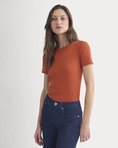 Everlane Luxe Rib Crew Neck Tshirt In Rust In Red