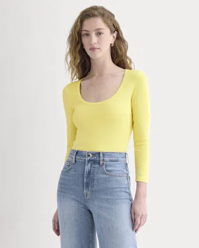 Everlane Luxe Rib Deep U-neck Top In Celandine In Yellow