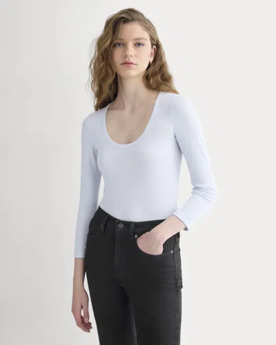Everlane Luxe Rib Deep U-neck Top In Skywriting In Multi