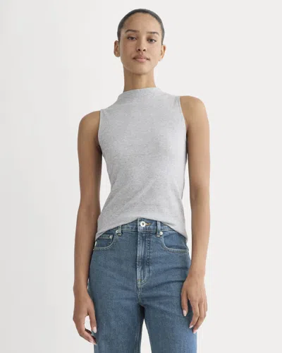 Everlane Luxe Rib Funnel-neck Tank Top In Classic Heather Grey In Blue