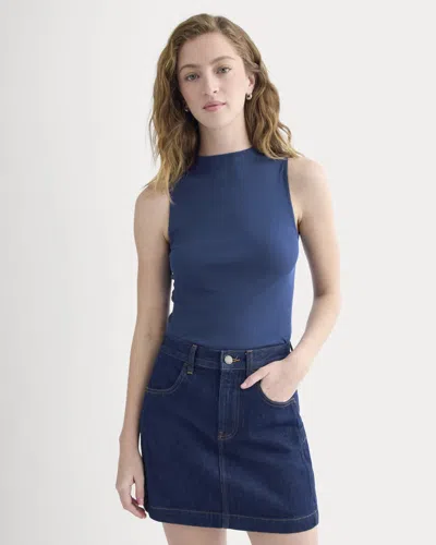 Everlane Luxe Rib Funnel-neck Tank Top In Estate Blue