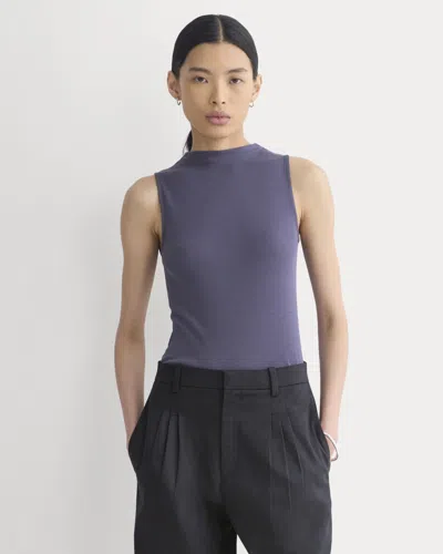 Everlane Luxe Rib Funnel-neck Tank Top In Graystone In Blue