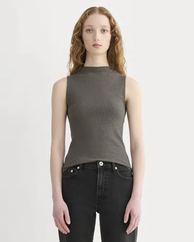Everlane Luxe Rib Funnel-neck Tank Top In Heathered Fatigue In Brown