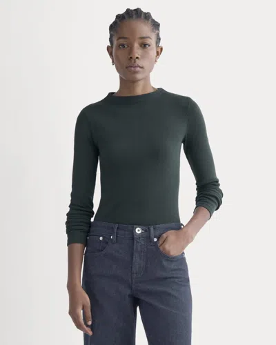 Everlane Luxe Rib Funnel-neck Tshirt In Heathered Dark Sea In Brown