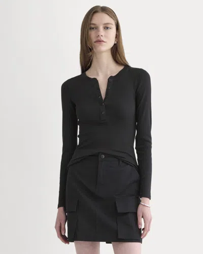 Everlane Luxe Rib Henley Sweater In Black