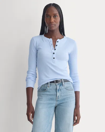 Everlane Luxe Rib Henley Sweater In Cashmere Blue