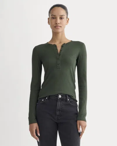 Everlane Luxe Rib Henley Sweater In Dark Forest In Green