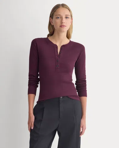 Everlane Luxe Rib Henley Sweater In Deep Plum