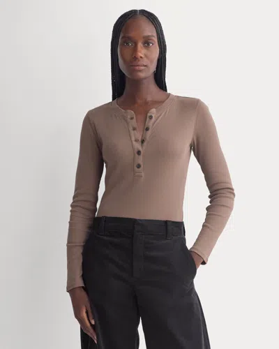 Everlane Luxe Rib Henley Sweater In Deep Taupe In Brown