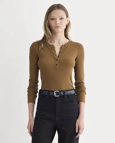 Everlane Luxe Rib Henley Sweater In Toffee In Brown