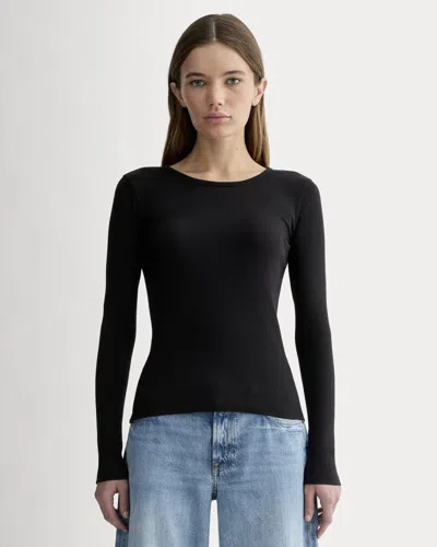 Everlane Luxe Rib Long-sleeve Crew Neck Tshirt In Black