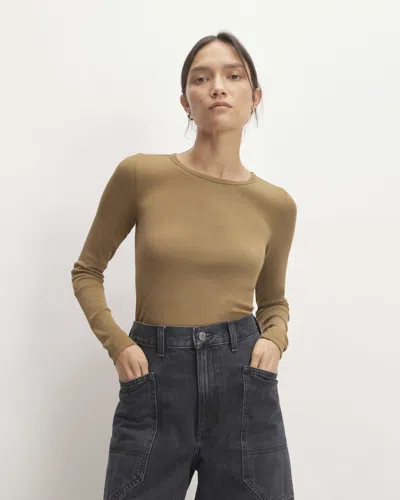 Everlane Luxe Rib Long-sleeve Crew Neck Tshirt In Coffee Bean In Brown