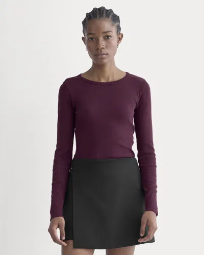 Everlane Luxe Rib Long-sleeve Crew Neck Tshirt In Heathered Port Royale In Burgundy