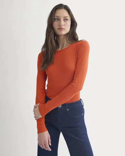 Everlane Luxe Rib Long-sleeve Crew Neck Tshirt In Rust In Red