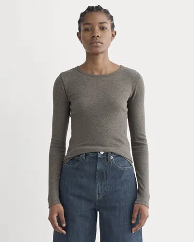 Everlane Luxe Rib Long-sleeve Crew Neck Tshirt In Washed Heathered Fatigue In Gray
