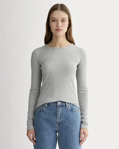 Everlane Luxe Rib Long-sleeve Crew Neck Tshirt In Washed Heathered Grey In Gray