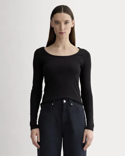 Everlane Luxe Rib Long-sleeve Scoop-neck Tshirt In Black